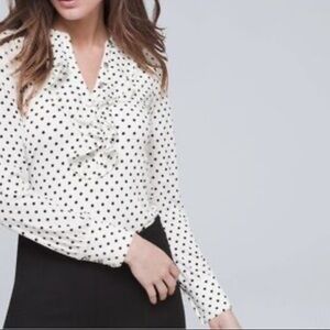 White House Black Market Polka Dot Blouse - White and Black